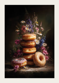 Beignets et fleurs dans une composition harmonieuse et colorée.-3