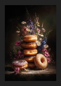 Donuts and flowers in a harmonious and colorful composition.-5