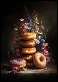 Donuts and flowers in a harmonious and colorful composition.-6