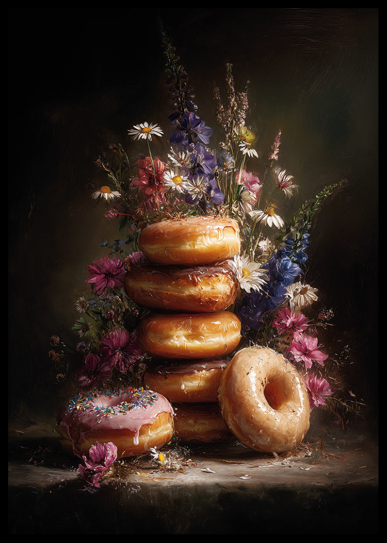 Donuts and flowers in a harmonious and colorful composition.-12