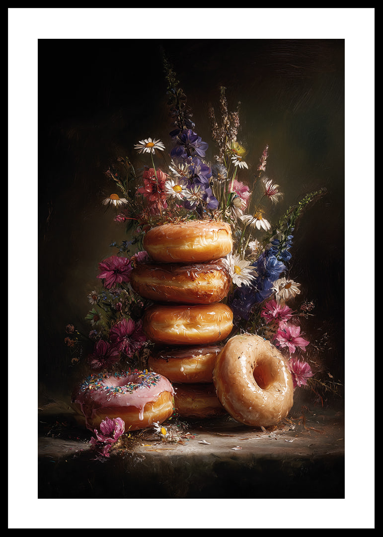 Donuts and flowers in a harmonious and colorful composition.-12