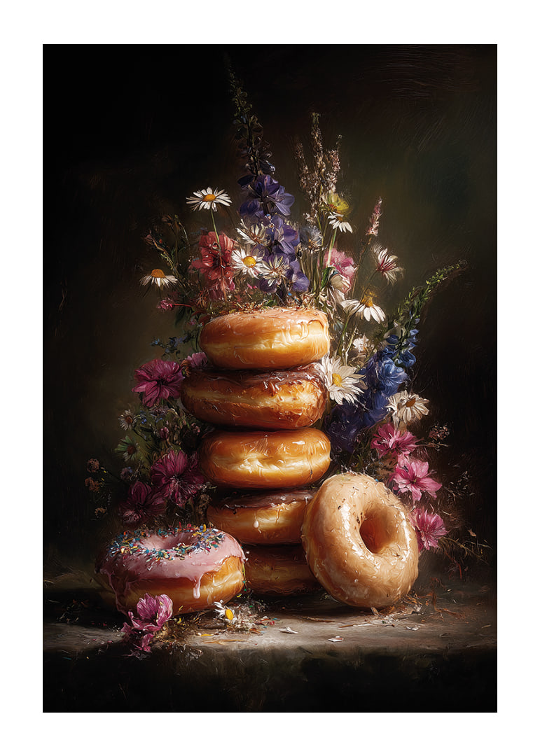Donuts and flowers in a harmonious and colorful composition.-12
