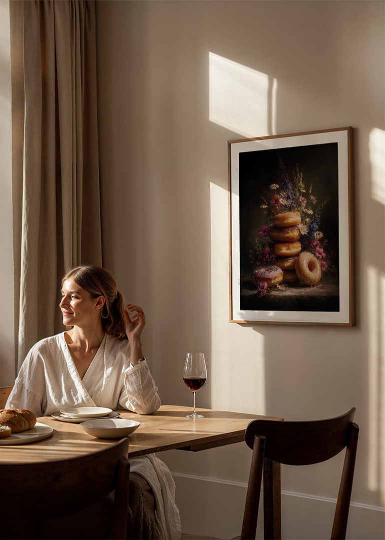 Donuts and flowers in a harmonious and colorful composition.-12