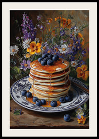 Blommor och pannkakor i harmoni på ett bord.-2