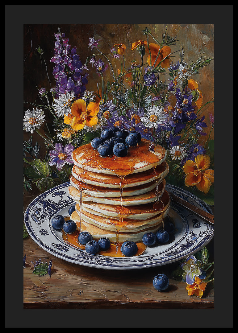 Blommor och pannkakor i harmoni på ett bord.-12