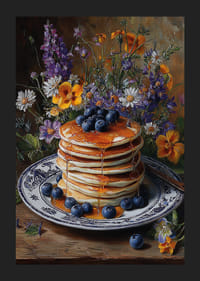 Bloemen en pannenkoeken in harmonie op een tafel.-5