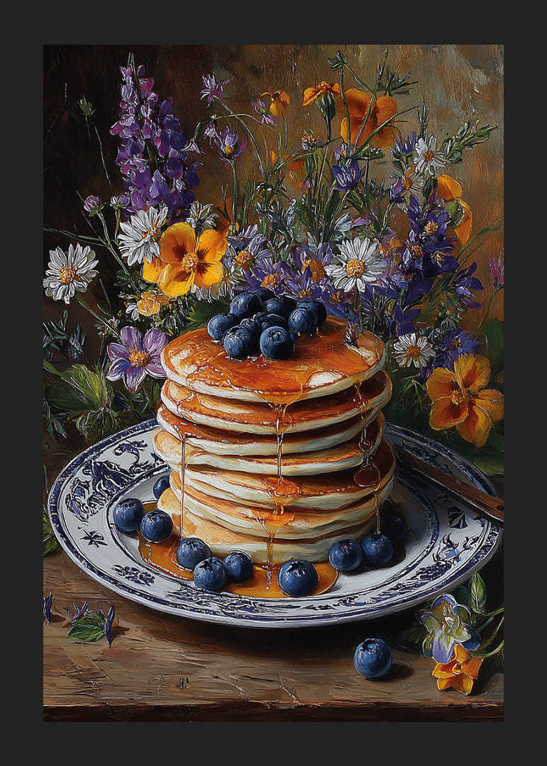 Bloemen en pannenkoeken in harmonie op een tafel.-12