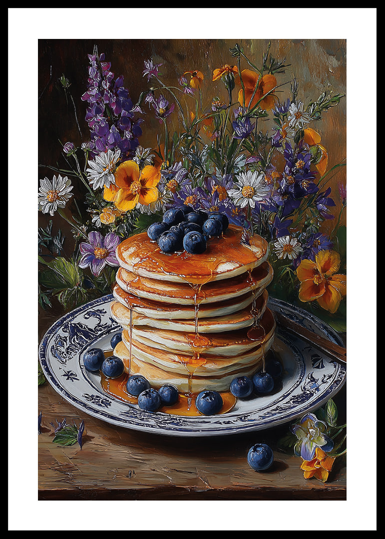 Blommor och pannkakor i harmoni på ett bord.-12