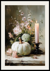 Soft autumn atmosphere with pumpkin and flowers in the center.-2