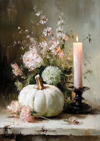 Soft autumn atmosphere with pumpkin and flowers in the center.-7