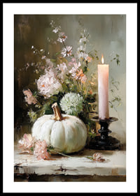 Soft autumn atmosphere with pumpkin and flowers in the center.-0