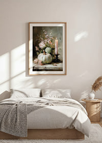 Soft autumn atmosphere with pumpkin and flowers in the center.-8