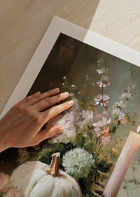 Soft autumn atmosphere with pumpkin and flowers in the center.-9