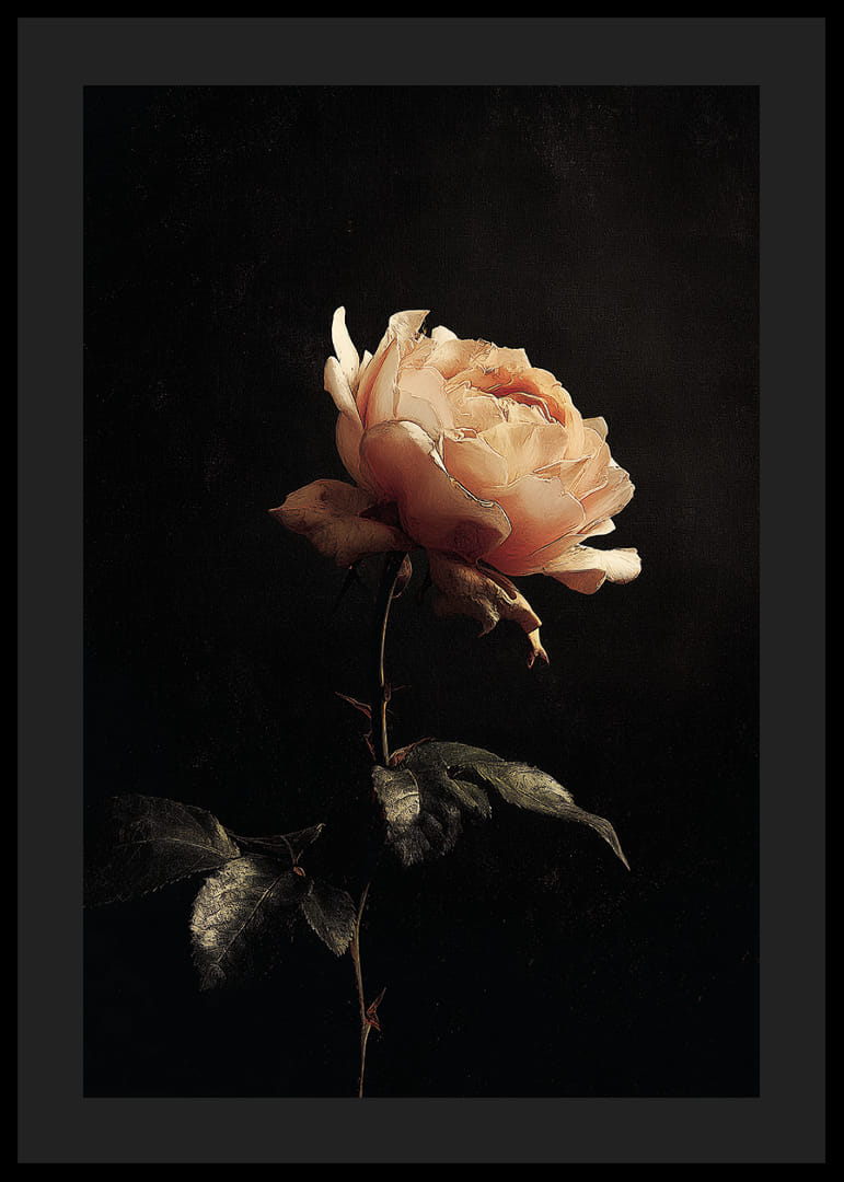 En ensom rose gløder mod en mystisk mørk baggrund.-12