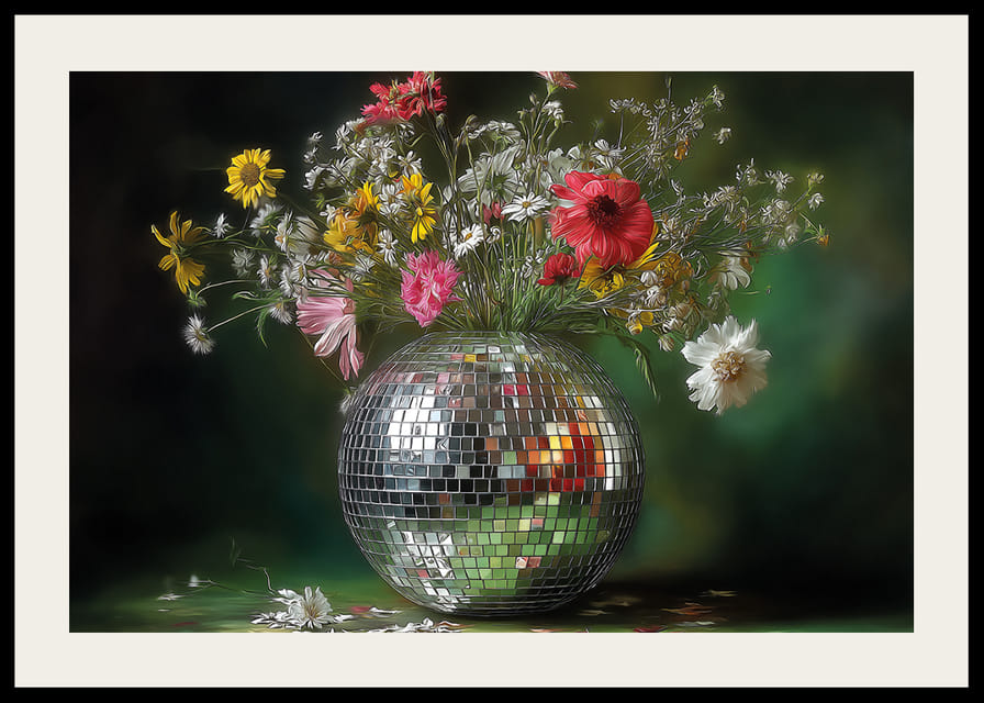 Bloemen in een spiegelvaas die magie en elegantie verspreiden.-12