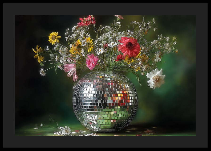 Bloemen in een spiegelvaas die magie en elegantie verspreiden.-12