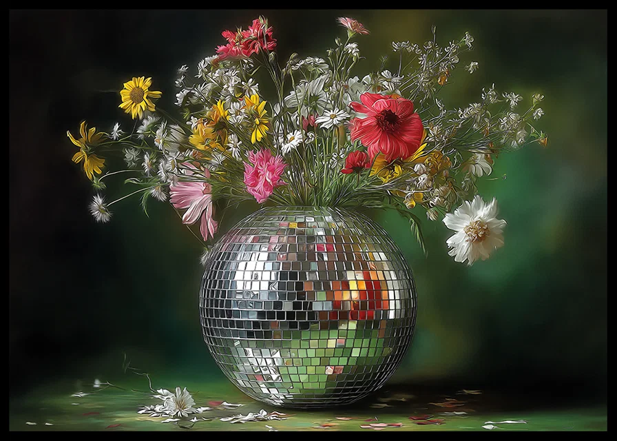 Flowers in a mirror vase that spread magic and elegance.-12