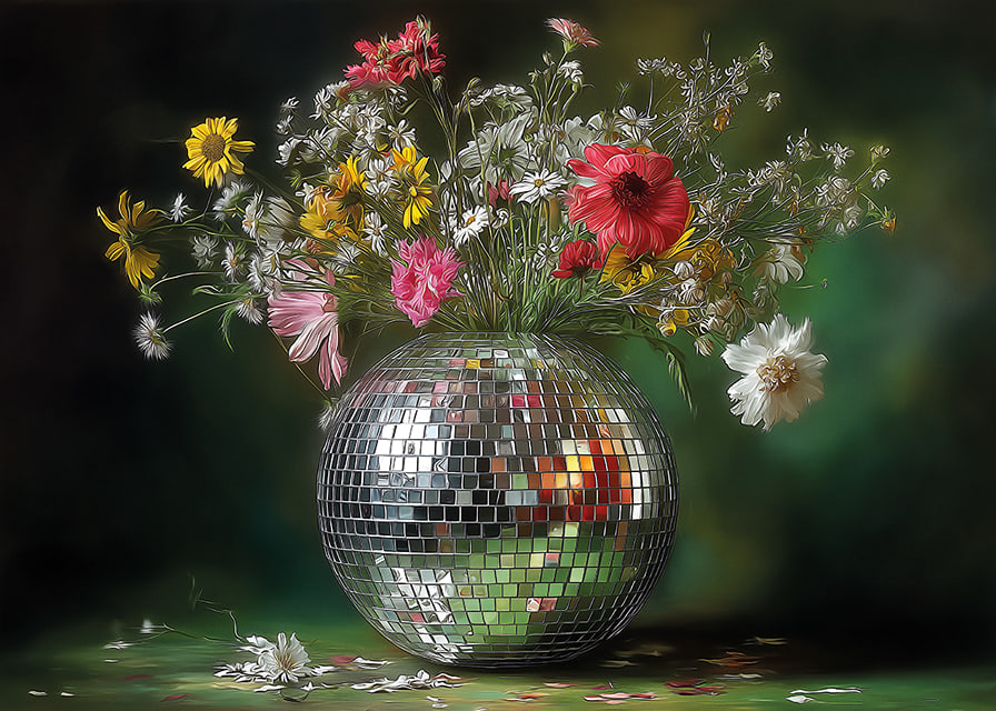 Flowers in a mirror vase that spread magic and elegance.-12