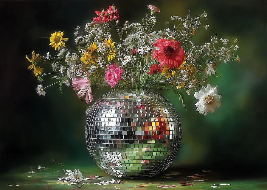Flowers in a mirror vase that spread magic and elegance.-12