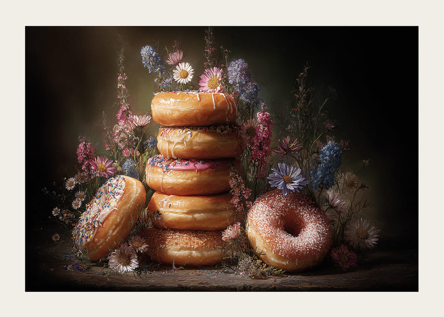 Une combinaison de rêve de fleurs et de beignets colorés.-12