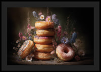 En drömsk kombination av blommor och färgglada donuts.-4