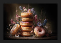En drömsk kombination av blommor och färgglada donuts.-5