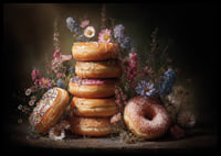 En drömsk kombination av blommor och färgglada donuts.-6