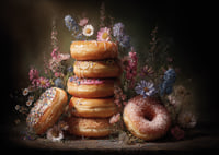 En drömsk kombination av blommor och färgglada donuts.-7