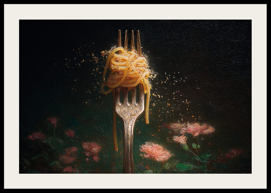 Vork waarmee u elegant een perfect ingepakte bundel pasta kunt optillen.-12