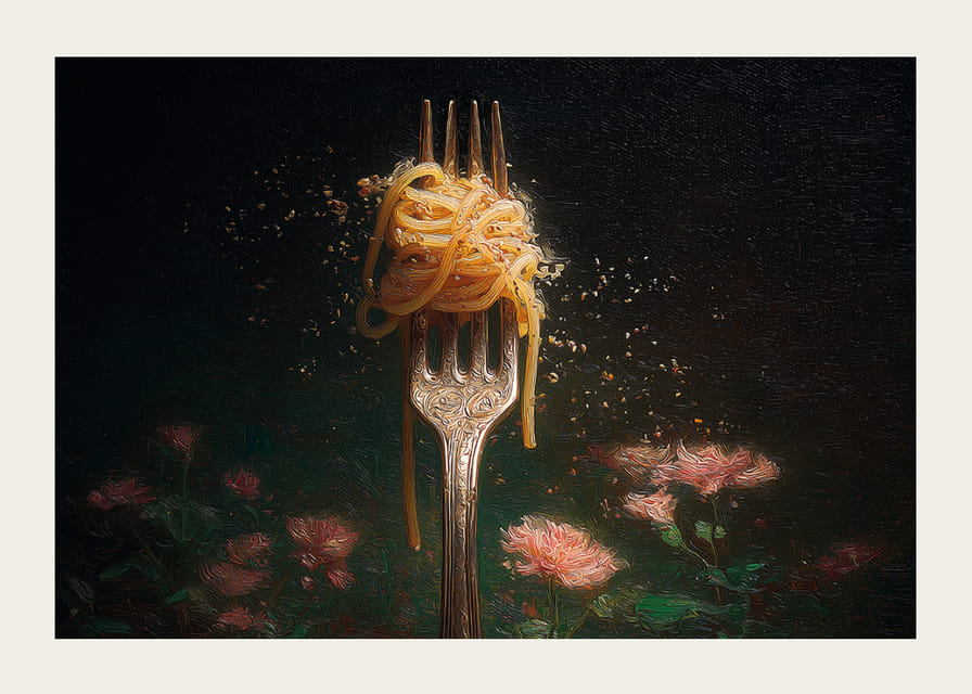 Vork waarmee u elegant een perfect ingepakte bundel pasta kunt optillen.-12