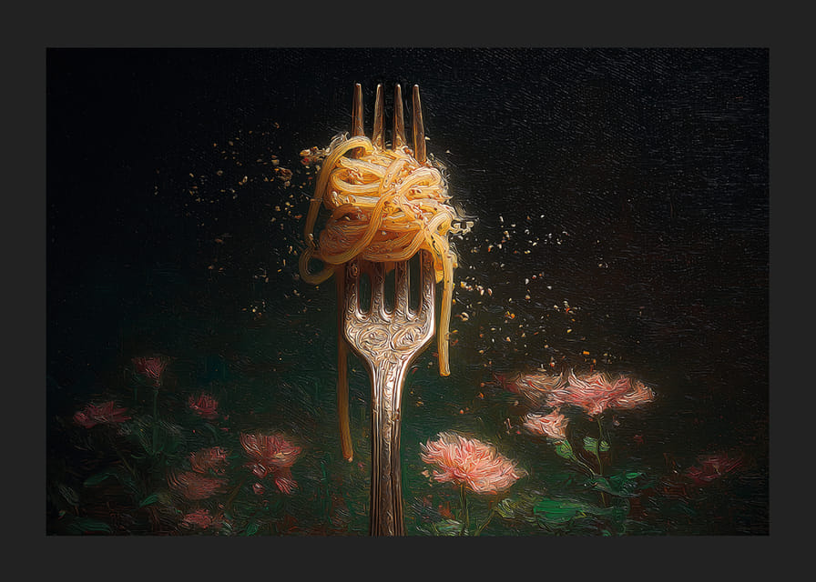 Vork waarmee u elegant een perfect ingepakte bundel pasta kunt optillen.-12