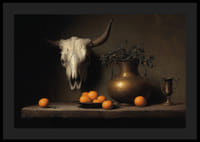 Nature morte sombre et mystérieuse avec des oranges et des cornes.-4