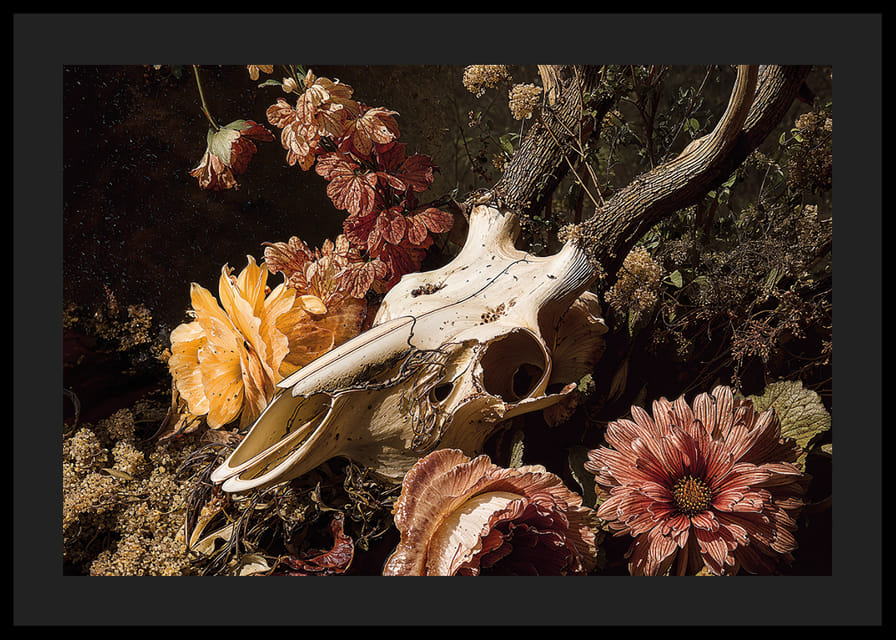 Une combinaison spectaculaire de fleurs et de crânes d'animaux.-12