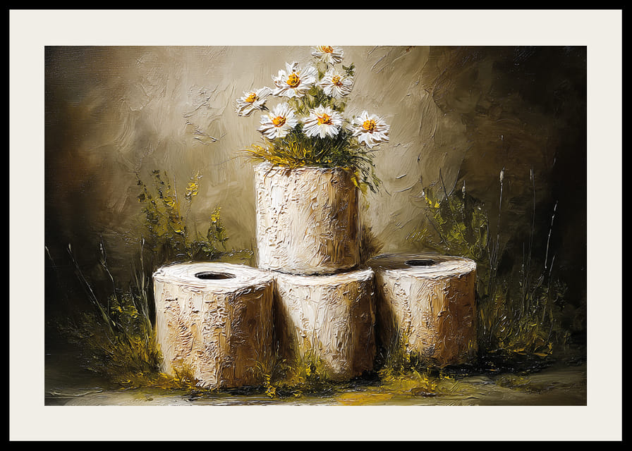 Charmerende komposition af margueritter og rullede teksturer.-12