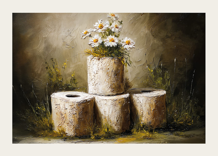 Charmerende komposition af margueritter og rullede teksturer.-12