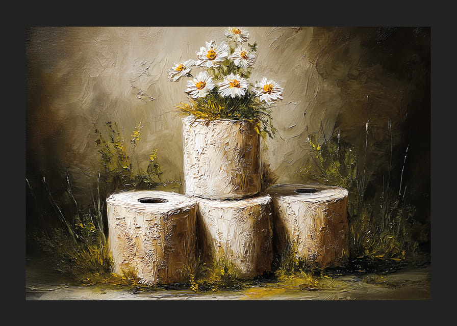 Charmerende komposition af margueritter og rullede teksturer.-12