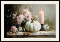 Une scène onirique avec des fleurs, des bougies et une citrouille qui respire la tranquillité.-2