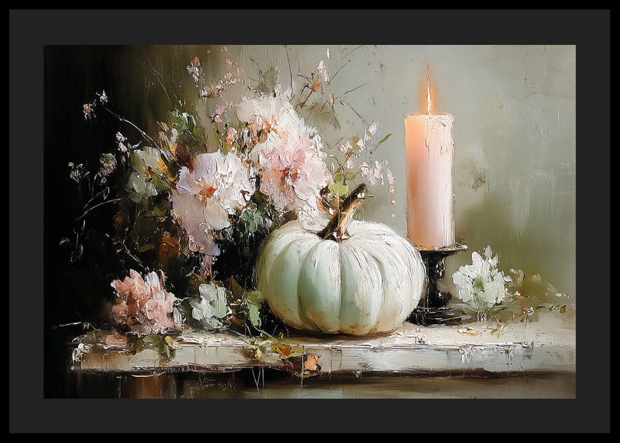 Une scène onirique avec des fleurs, des bougies et une citrouille qui respire la tranquillité.-12