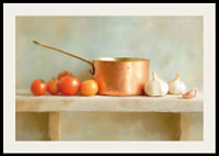 Copper saucepan and fresh vegetables create rustic charm.-2