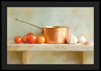 Copper saucepan and fresh vegetables create rustic charm.-4