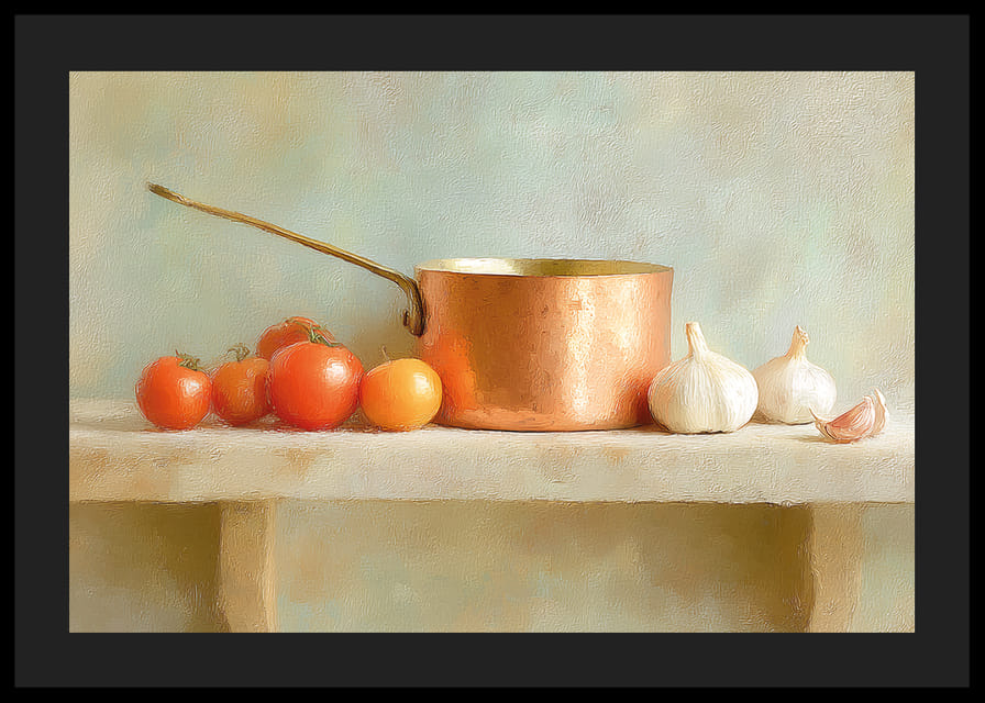 Kobbergryde og friske grøntsager skaber rustik charme.-12