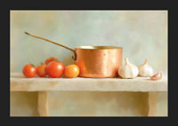 Copper saucepan and fresh vegetables create rustic charm.-5
