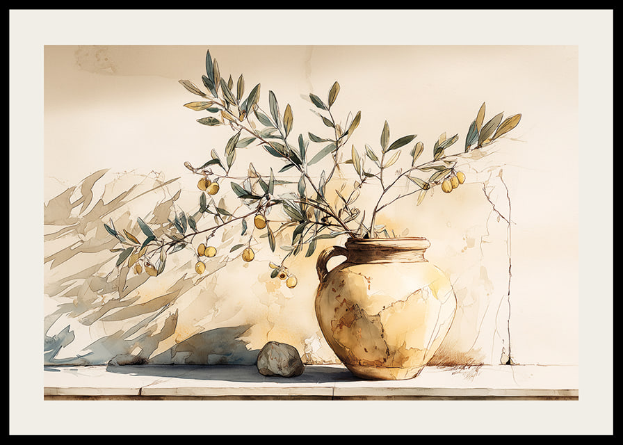 Timeless beauty with its motif of an antique pot adorned with olive branches.-12