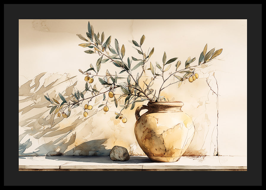 Timeless beauty with its motif of an antique pot adorned with olive branches.-12