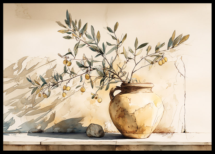 Timeless beauty with its motif of an antique pot adorned with olive branches.-12