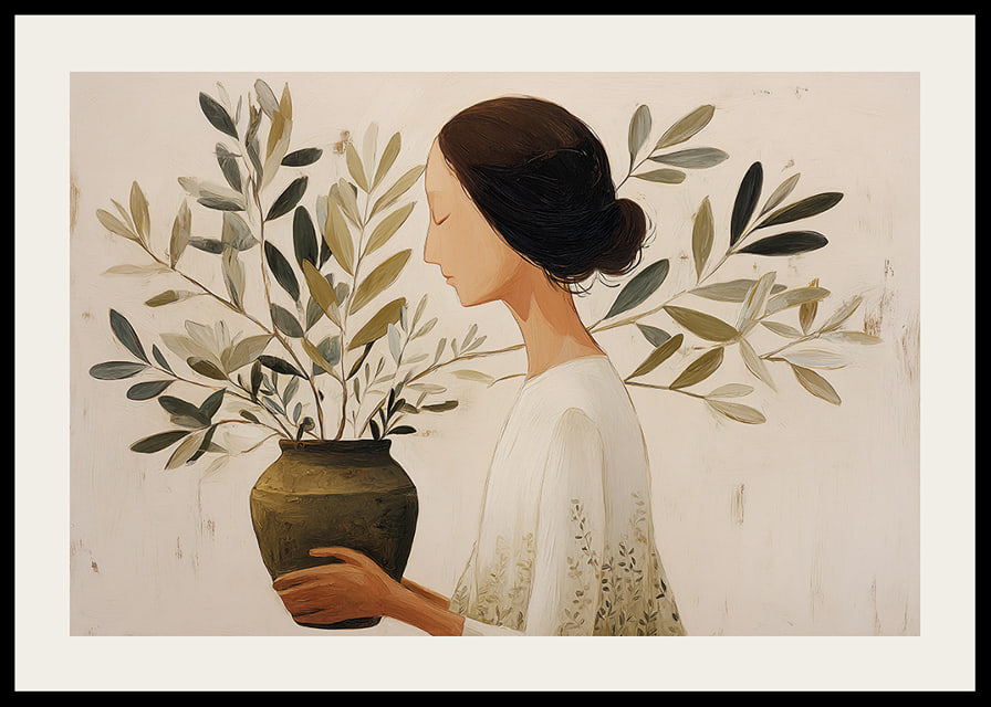 A woman with flowers creates an atmosphere of tranquility and harmony.-12
