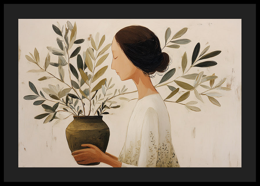 A woman with flowers creates an atmosphere of tranquility and harmony.-12