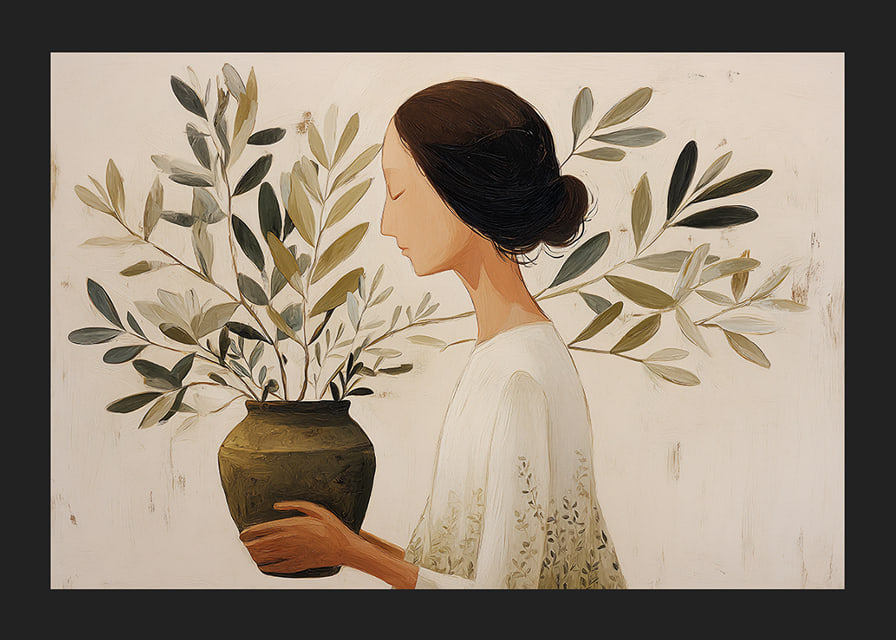 A woman with flowers creates an atmosphere of tranquility and harmony.-12