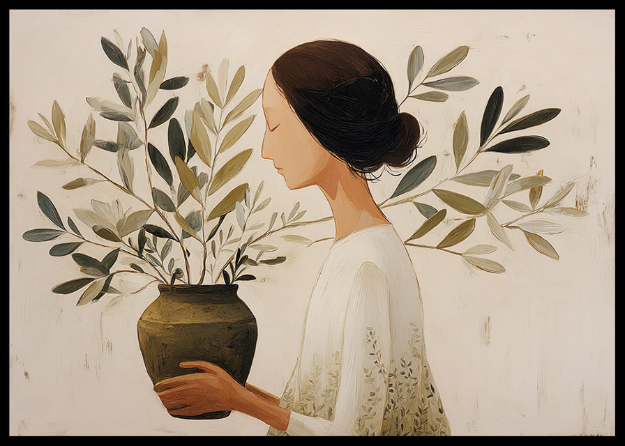 A woman with flowers creates an atmosphere of tranquility and harmony.-12
