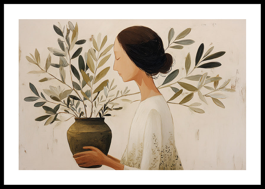 A woman with flowers creates an atmosphere of tranquility and harmony.-12